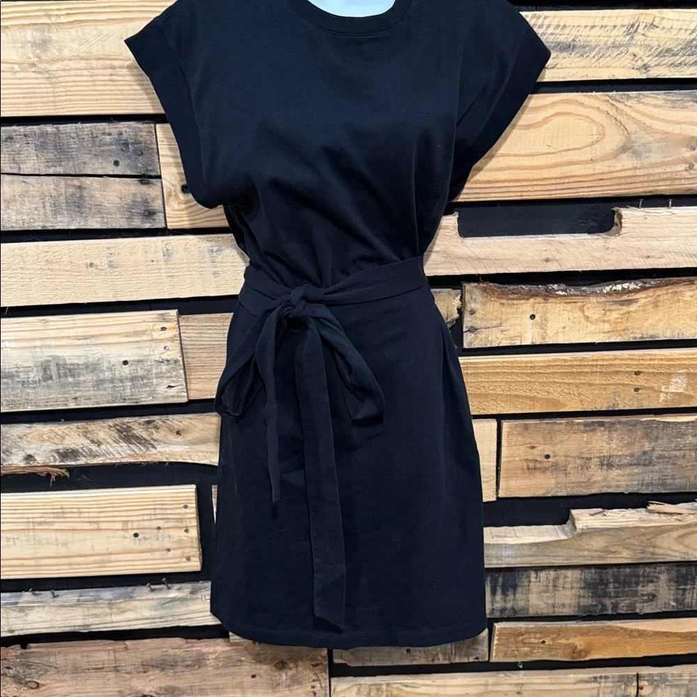 Vince Black Tie Waist Short Sleeve Cotton‎ T-Shirt Dress Size Large - Picture 5 of 9